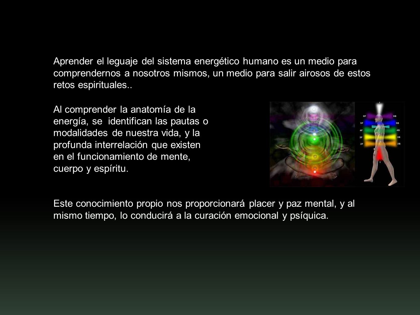 Aprender el leguaje del sistema energético humano es un medio para comprendernos a nosotros mismos, un medio para salir airosos de estos retos espirituales..