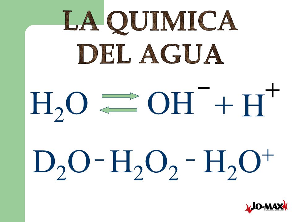 LA QUIMICA DEL AGUA + H H2O OH D2O H2O2 H2O+