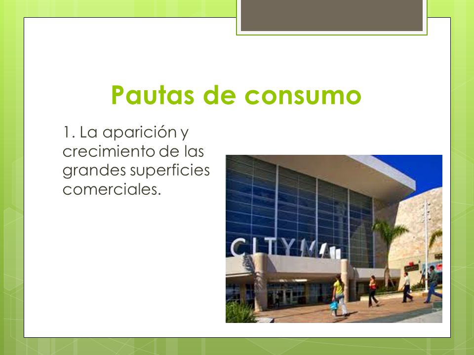 Pautas de consumo 1. La aparición y crecimiento de las grandes superficies comerciales.