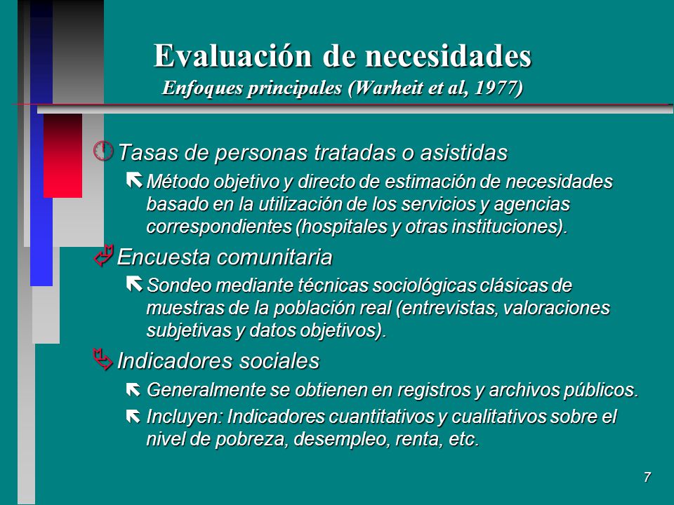Evaluación de necesidades Enfoques principales (Warheit et al, 1977)