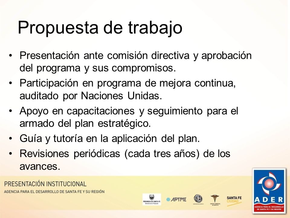 Propuesta de trabajo Presentación ante comisión directiva y aprobación del programa y sus compromisos.