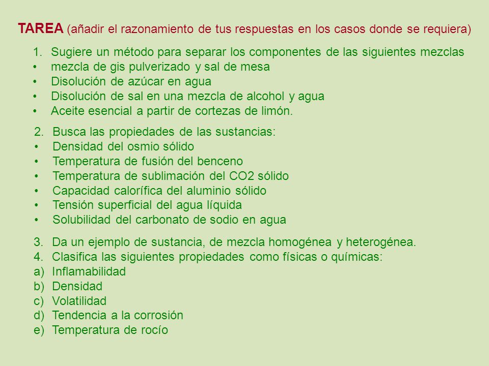 TAREA (añadir el razonamiento de tus respuestas en los casos donde se requiera)