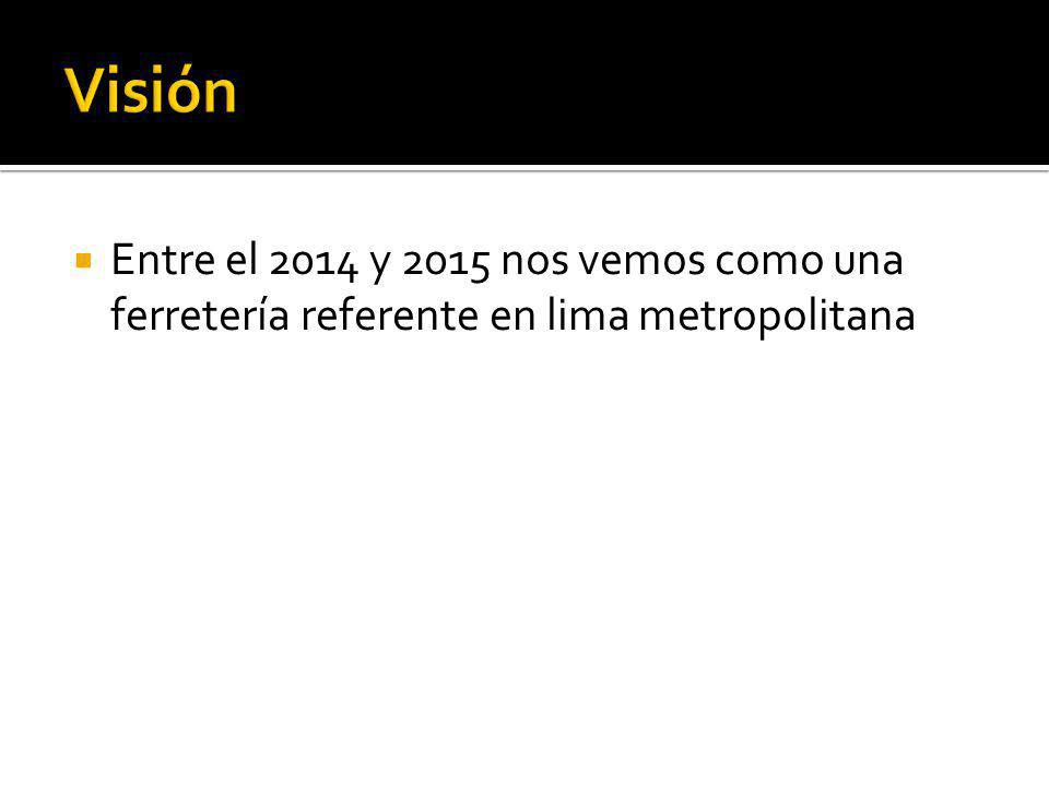 Visión Entre el 2014 y 2015 nos vemos como una ferretería referente en lima metropolitana
