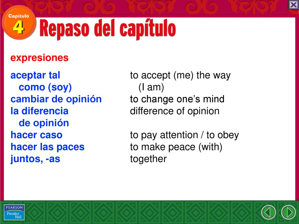 expresiones aceptar tal. como (soy) cambiar de opinión. la diferencia. de opinión. hacer caso.