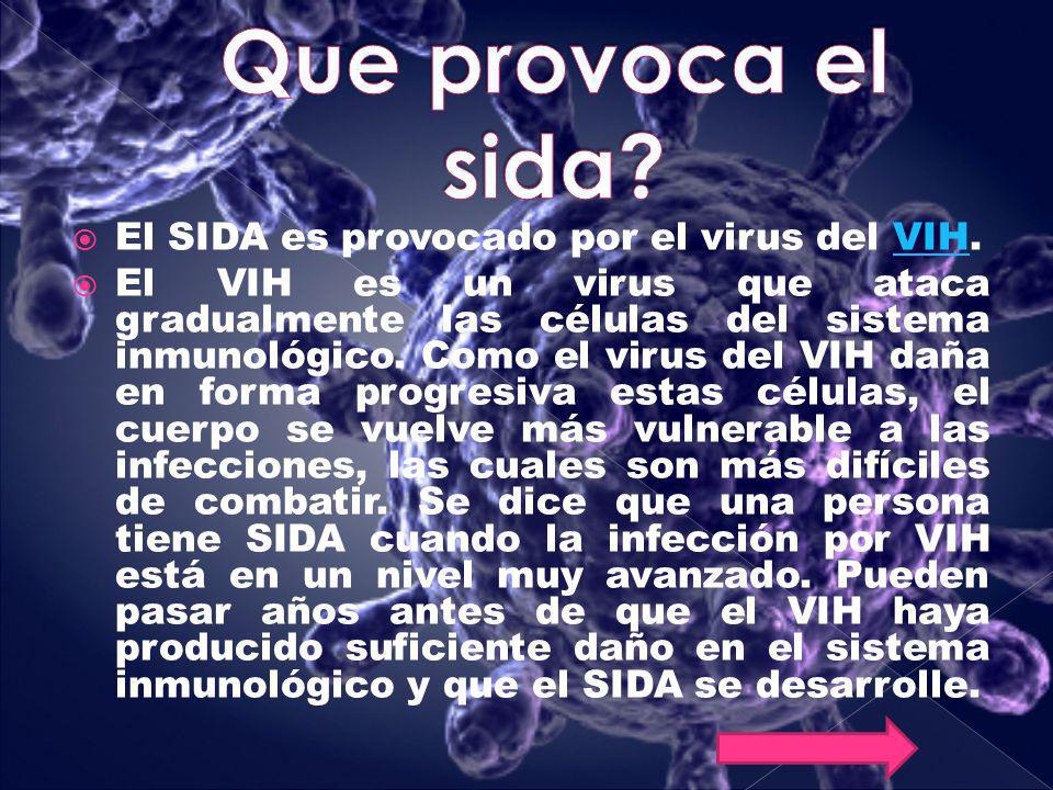 Que provoca el sida El SIDA es provocado por el virus del VIH.