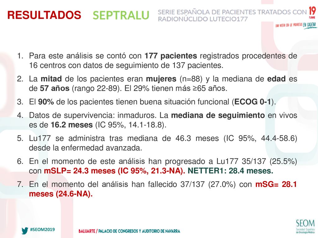 RESULTADOS Para este análisis se contó con 177 pacientes registrados procedentes de 16 centros con datos de seguimiento de 137 pacientes.