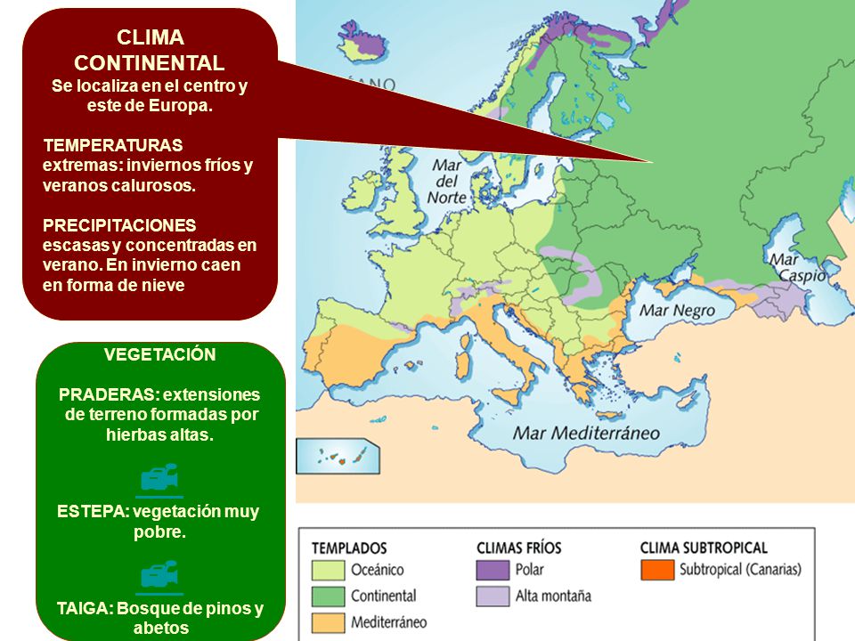  CLIMA CONTINENTAL Se localiza en el centro y este de Europa.