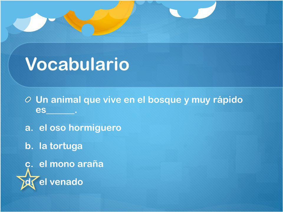 Vocabulario Un animal que vive en el bosque y muy rápido es______.