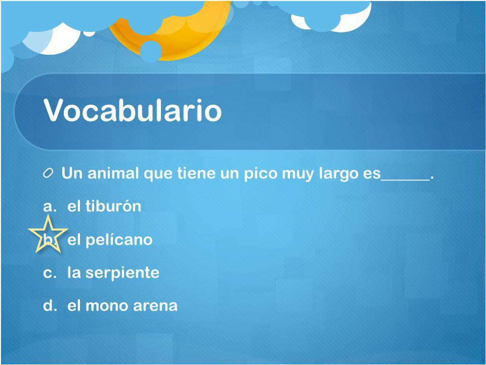 Vocabulario Un animal que tiene un pico muy largo es______. el tiburón