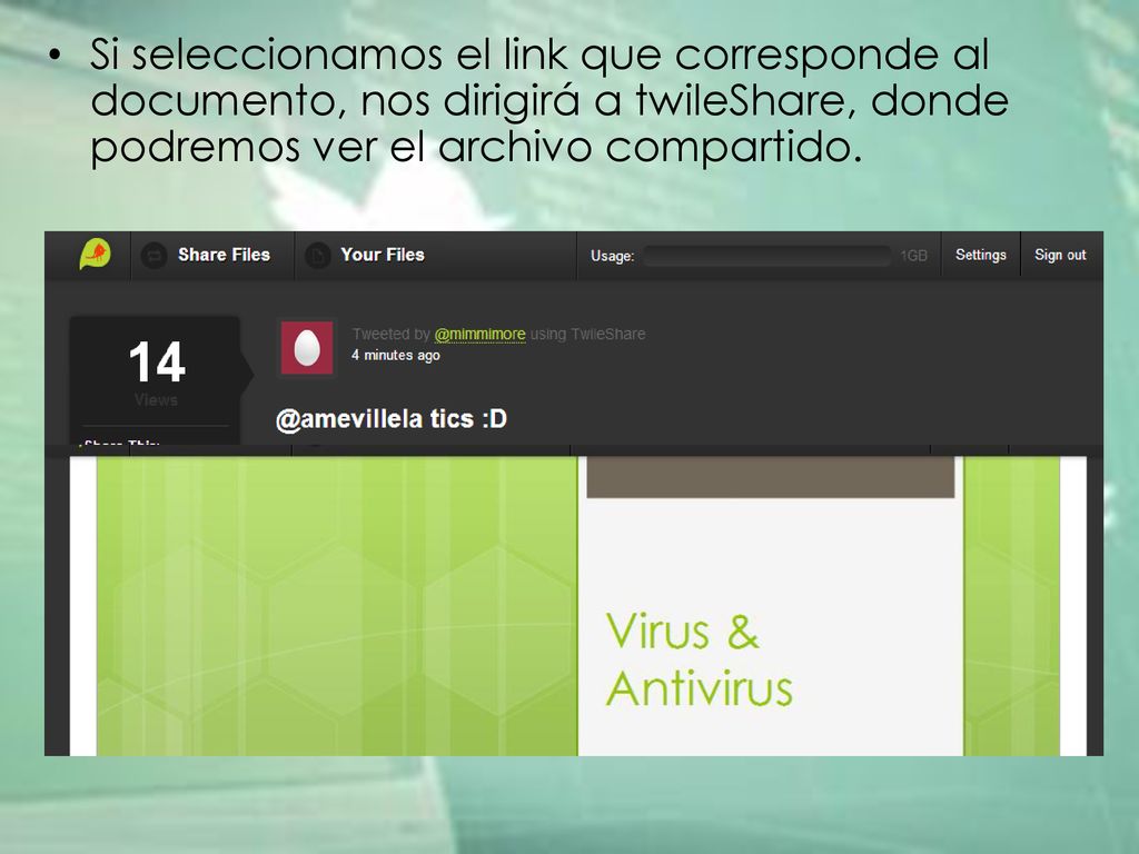 Si seleccionamos el link que corresponde al documento, nos dirigirá a twileShare, donde podremos ver el archivo compartido.