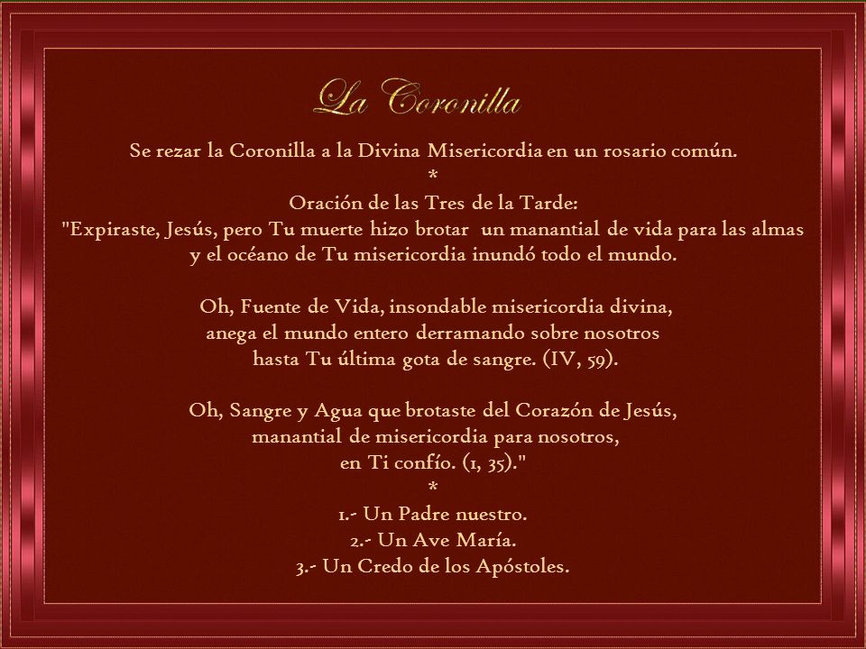 Se rezar la Coronilla a la Divina Misericordia en un rosario común. *