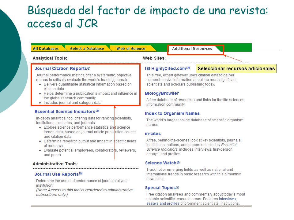 Búsqueda del factor de impacto de una revista: acceso al JCR