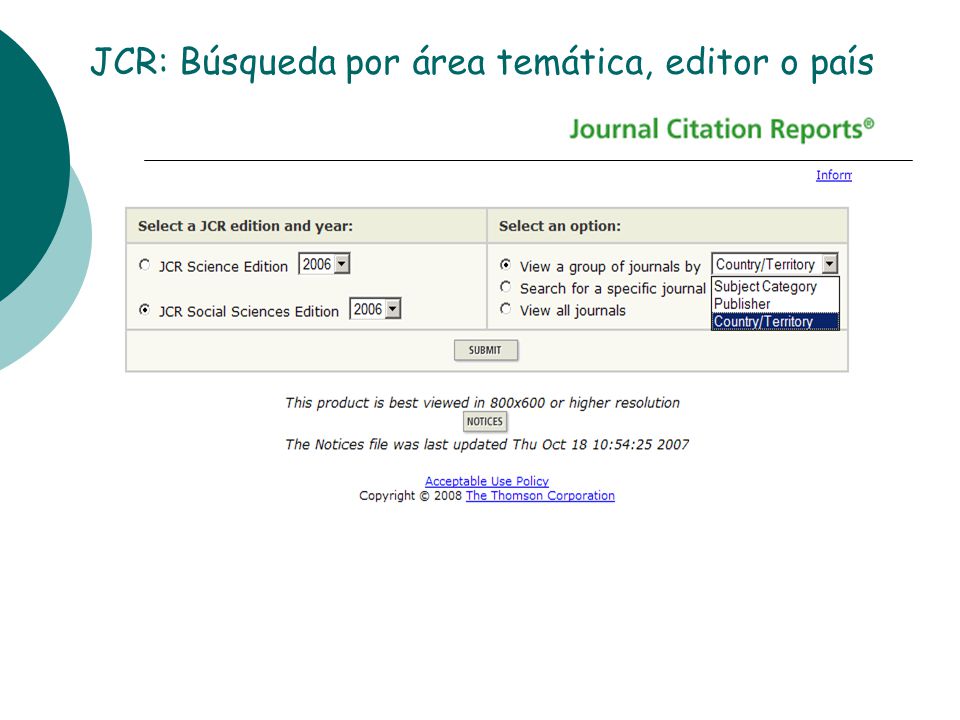 JCR: Búsqueda por área temática, editor o país