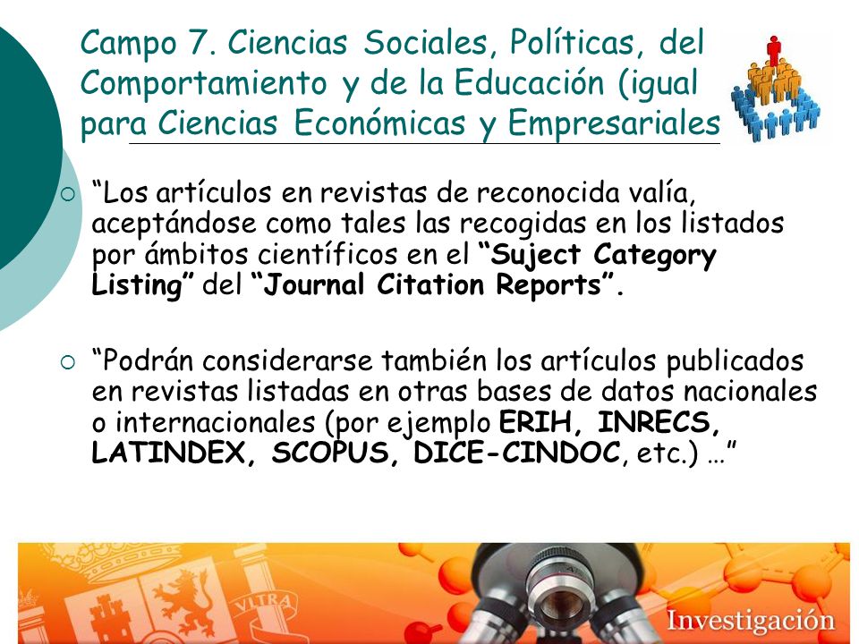 Campo 7. Ciencias Sociales, Políticas, del Comportamiento y de la Educación (igual para Ciencias Económicas y Empresariales)