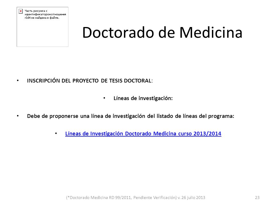 Doctorado de Medicina INSCRIPCIÓN DEL PROYECTO DE TESIS DOCTORAL: