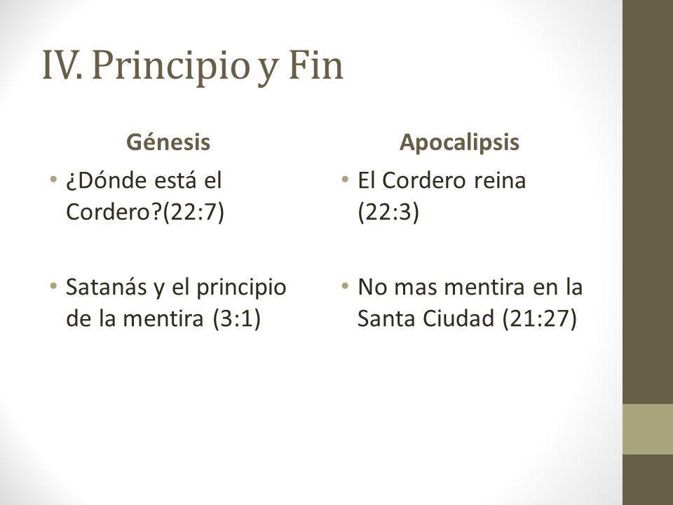 IV. Principio y Fin Génesis Apocalipsis ¿Dónde está el Cordero (22:7)