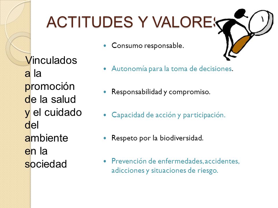 ACTITUDES Y VALORES Consumo responsable. Autonomía para la toma de decisiones. Responsabilidad y compromiso.