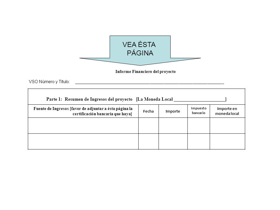 VEA ÉSTA PÁGINA. Informe Financiero del proyecto. VSO Número y Título: _______________________________________________________________.