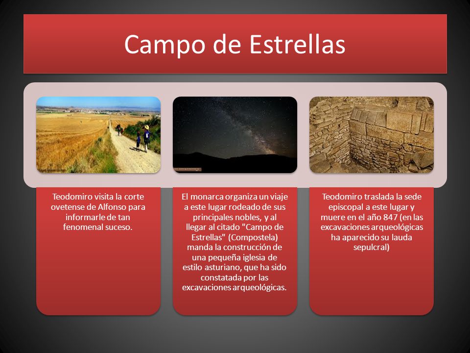 Campo de Estrellas Teodomiro visita la corte ovetense de Alfonso para informarle de tan fenomenal suceso.