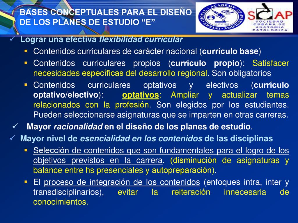 BASES CONCEPTUALES PARA EL DISEÑO DE LOS PLANES DE ESTUDIO E
