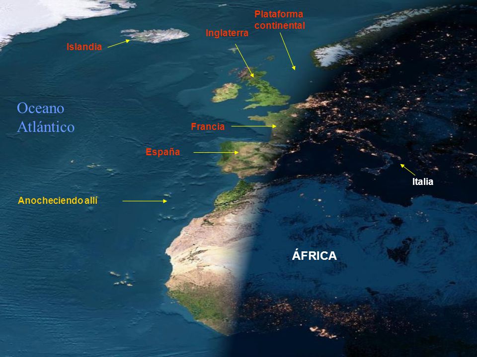 Oceano Atlántico ÁFRICA Plataforma continental Inglaterra Islandia