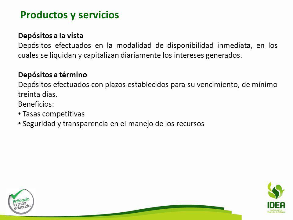 Productos y servicios Depósitos a la vista