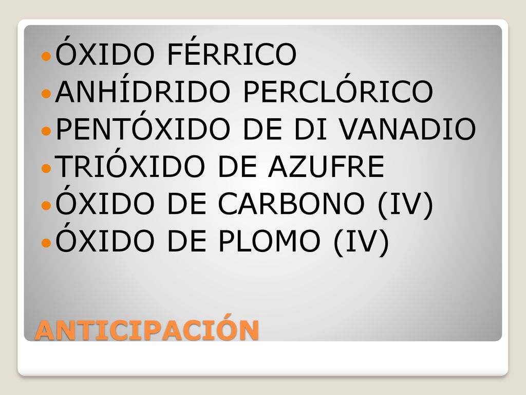 PENTÓXIDO DE DI VANADIO TRIÓXIDO DE AZUFRE ÓXIDO DE CARBONO (IV)