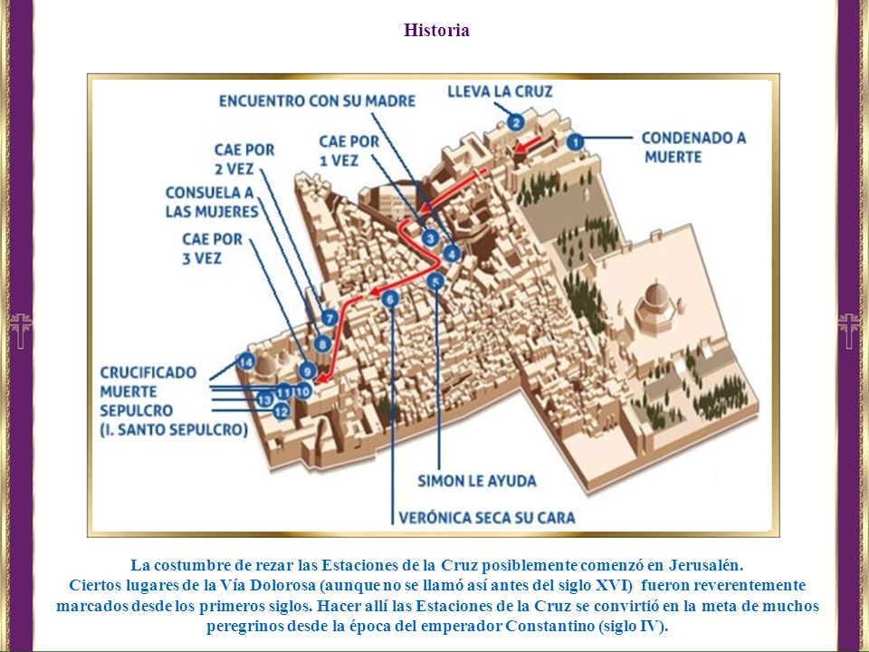 Historia La costumbre de rezar las Estaciones de la Cruz posiblemente comenzó en Jerusalén.