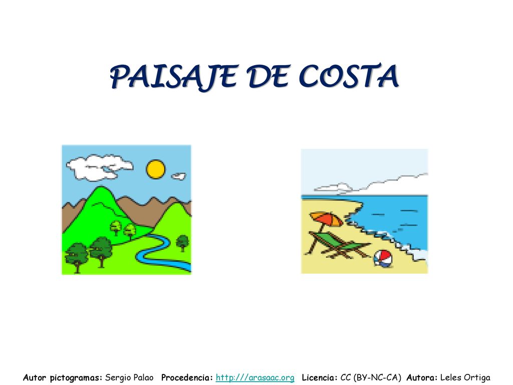 PAISAJE DE COSTA Autor pictogramas: Sergio Palao Procedencia:   Licencia: CC (BY-NC-CA) Autora: Leles Ortiga.