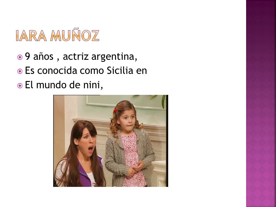Iara muñoz 9 años , actriz argentina, Es conocida como Sicilia en