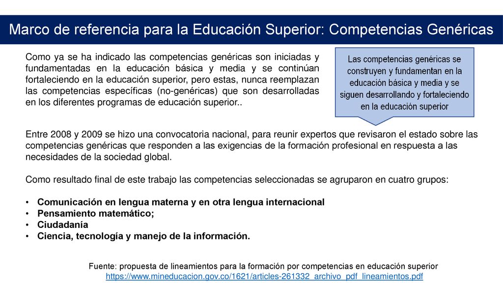 Marco de referencia para la Educación Superior: Competencias Genéricas