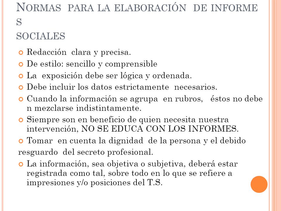 Normas para la elaboración de informes sociales