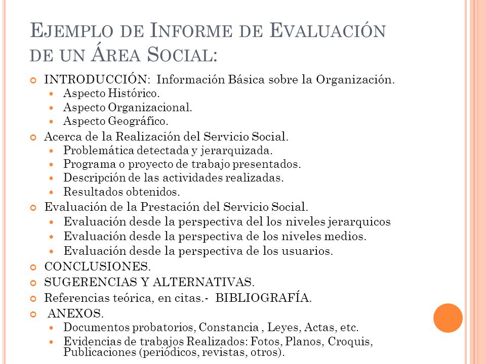 Ejemplo de Informe de Evaluación de un Área Social: