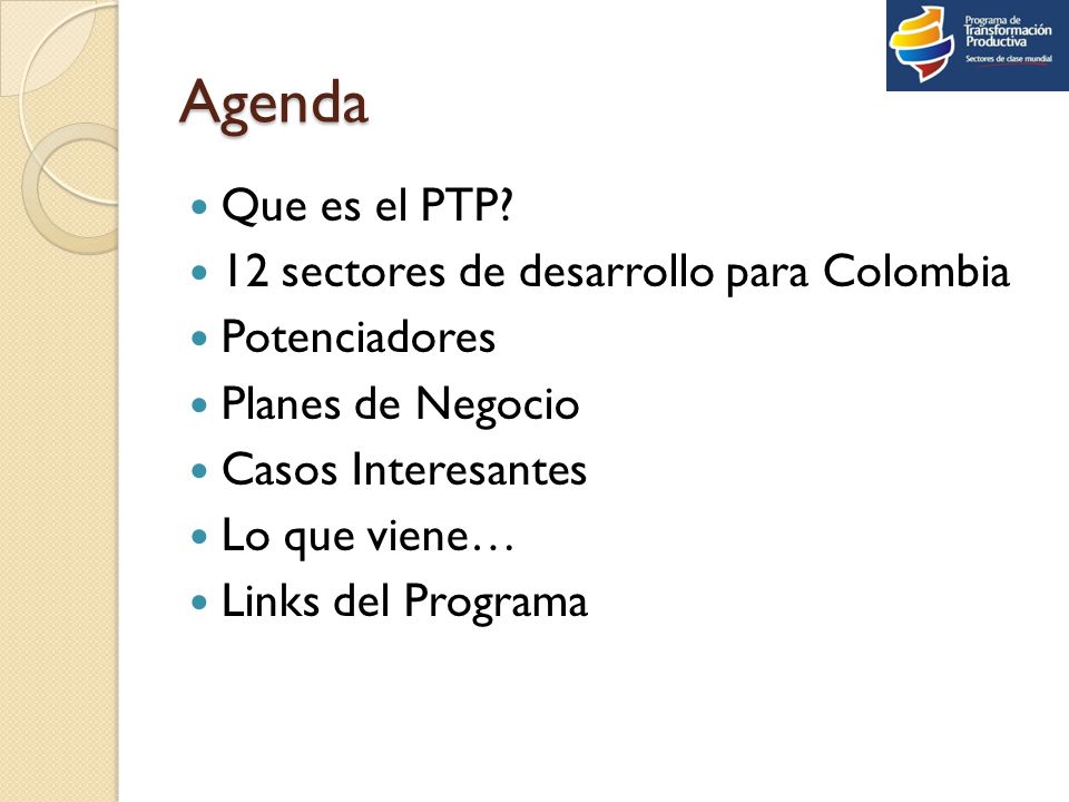 Agenda Que es el PTP 12 sectores de desarrollo para Colombia