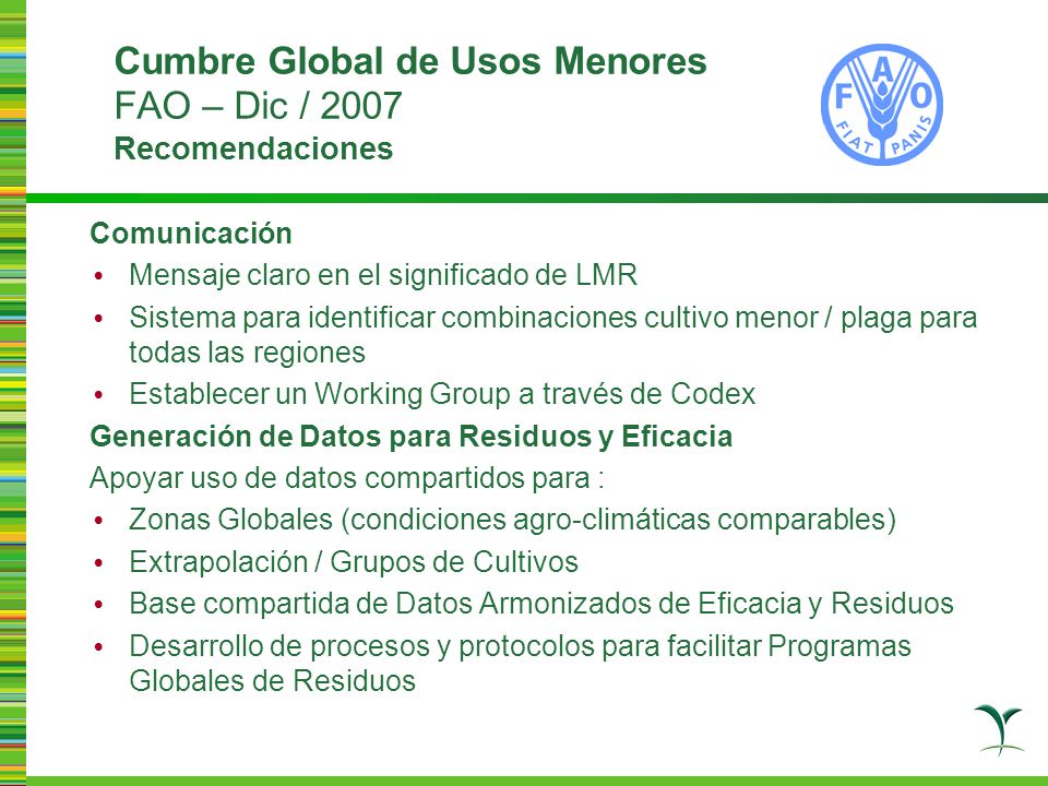 Cumbre Global de Usos Menores FAO – Dic / 2007 Recomendaciones