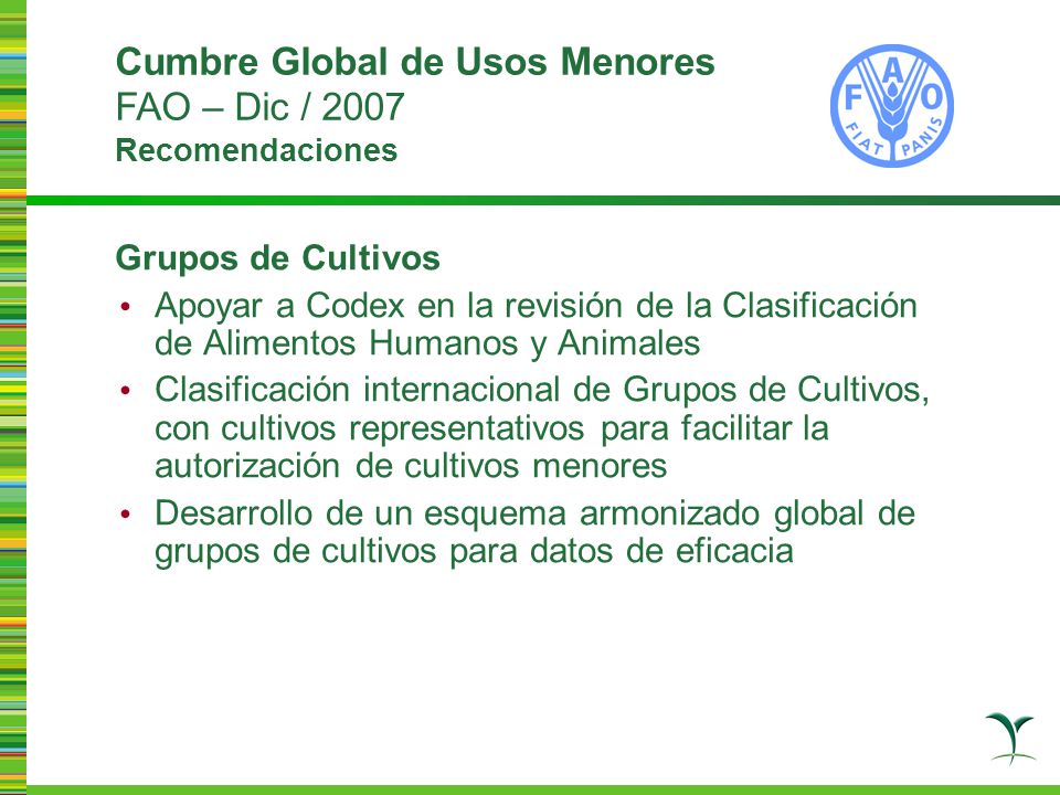 Cumbre Global de Usos Menores FAO – Dic / 2007 Recomendaciones