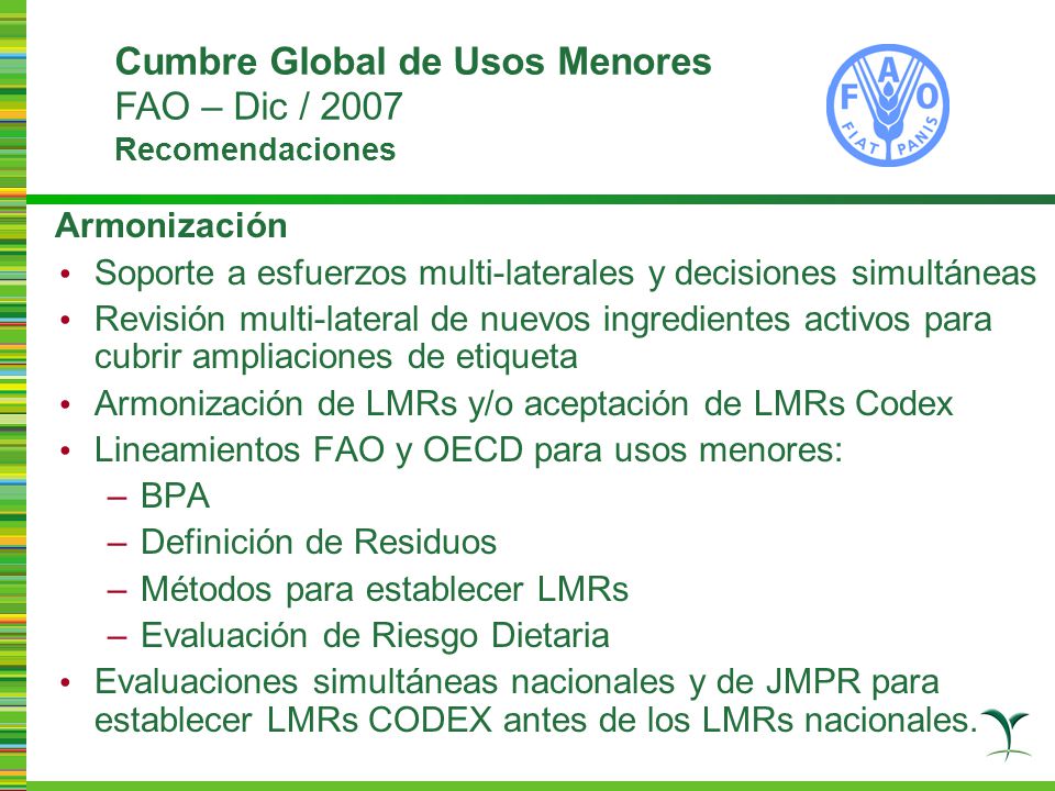 Cumbre Global de Usos Menores FAO – Dic / 2007 Recomendaciones