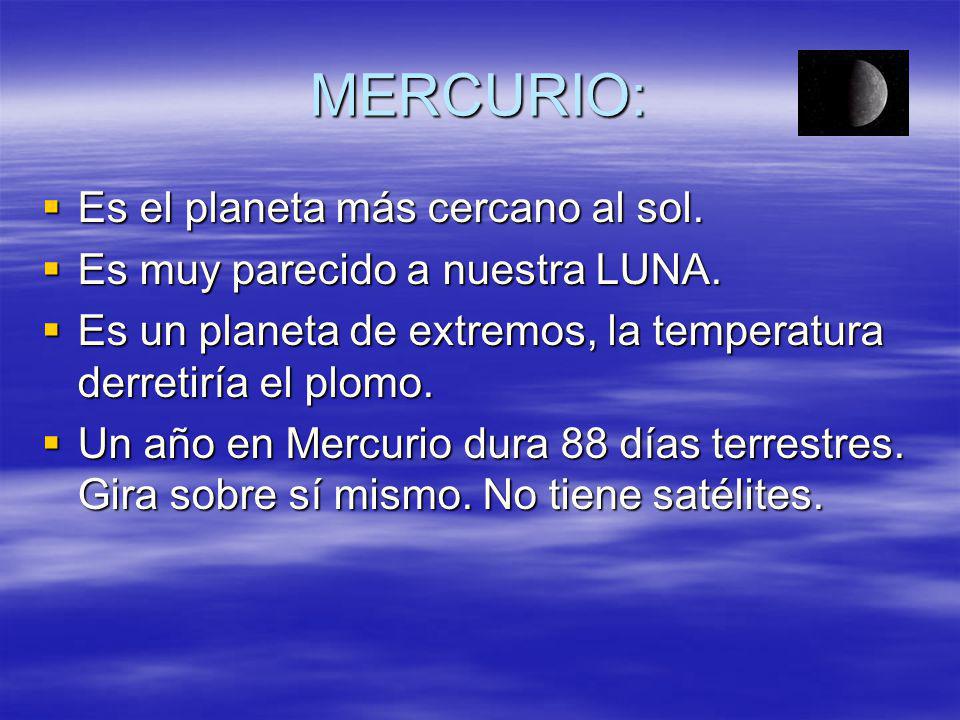 MERCURIO: Es el planeta más cercano al sol.