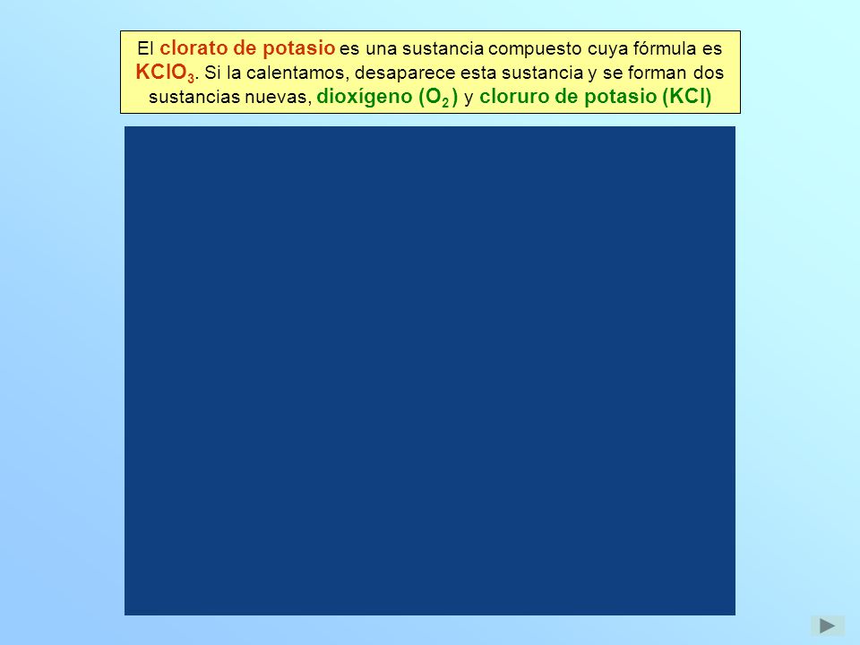 El clorato de potasio es una sustancia compuesto cuya fórmula es KClO3