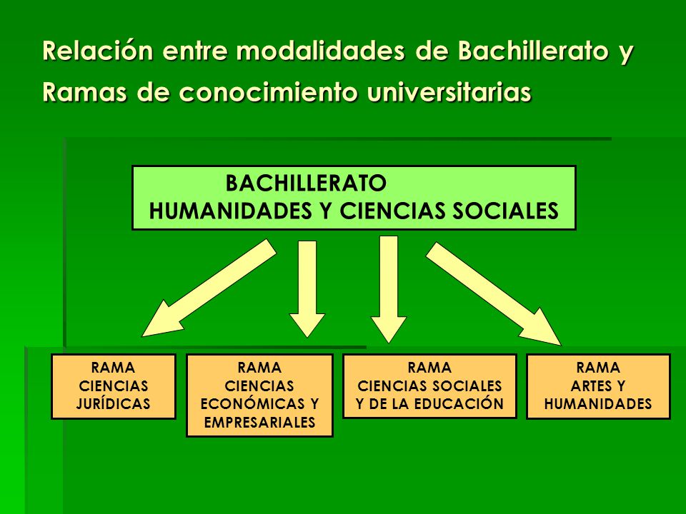 Relación entre modalidades de Bachillerato y Ramas de conocimiento universitarias