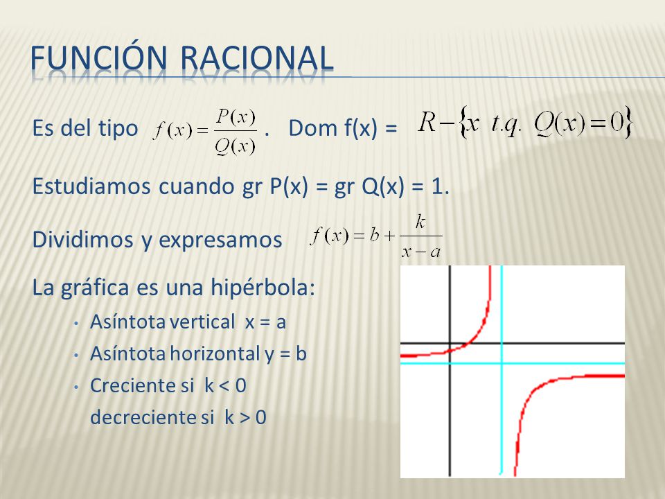Función racional Es del tipo . Dom f(x) =