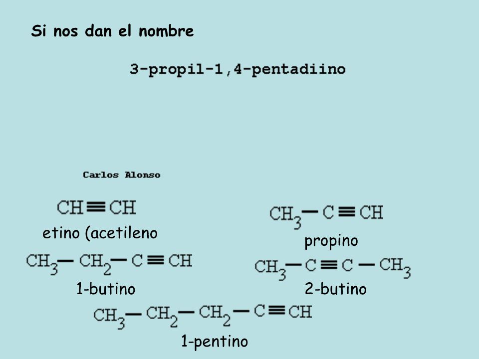 Si nos dan el nombre etino (acetileno propino 1-butino 2-butino 1-pentino