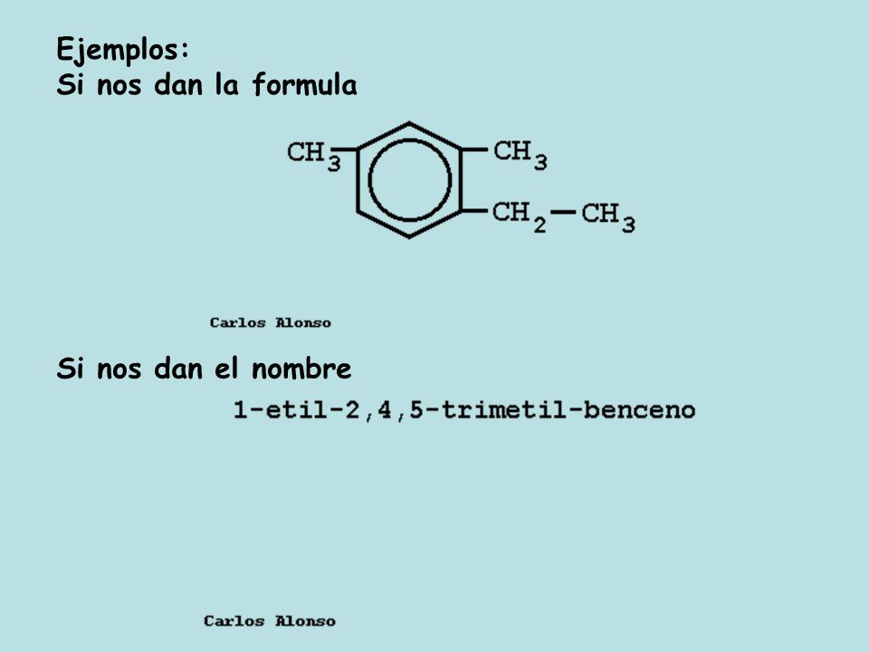 Ejemplos: Si nos dan la formula Si nos dan el nombre