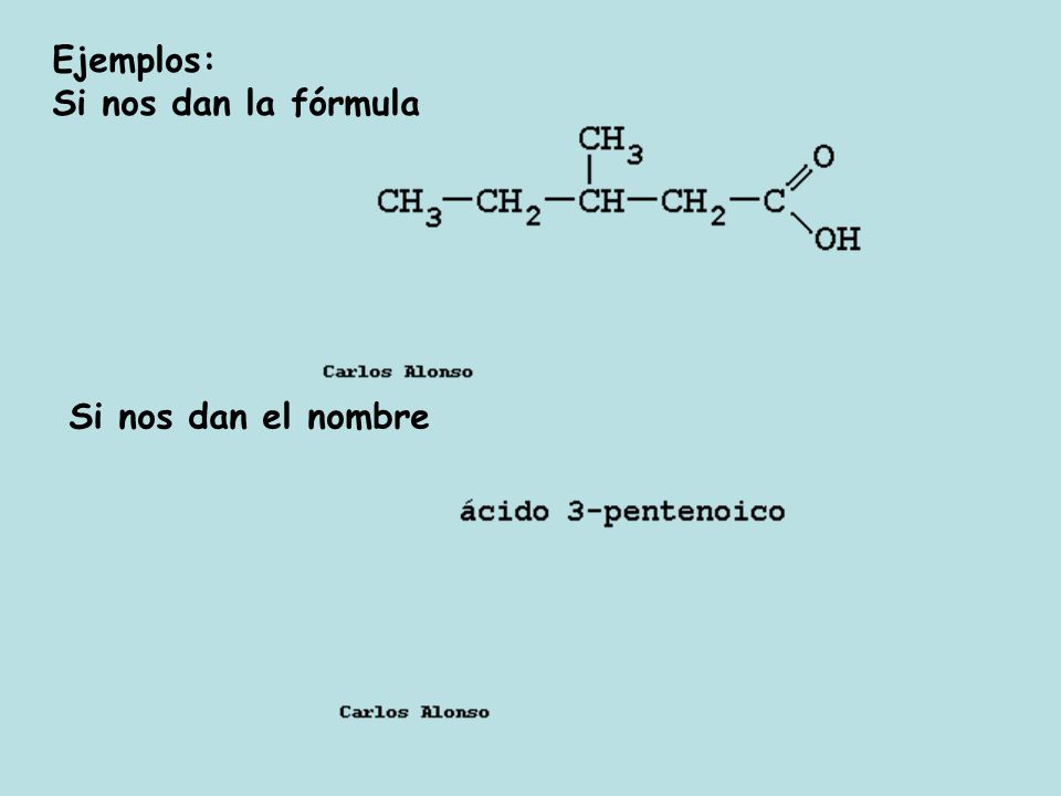 Ejemplos: Si nos dan la fórmula Si nos dan el nombre