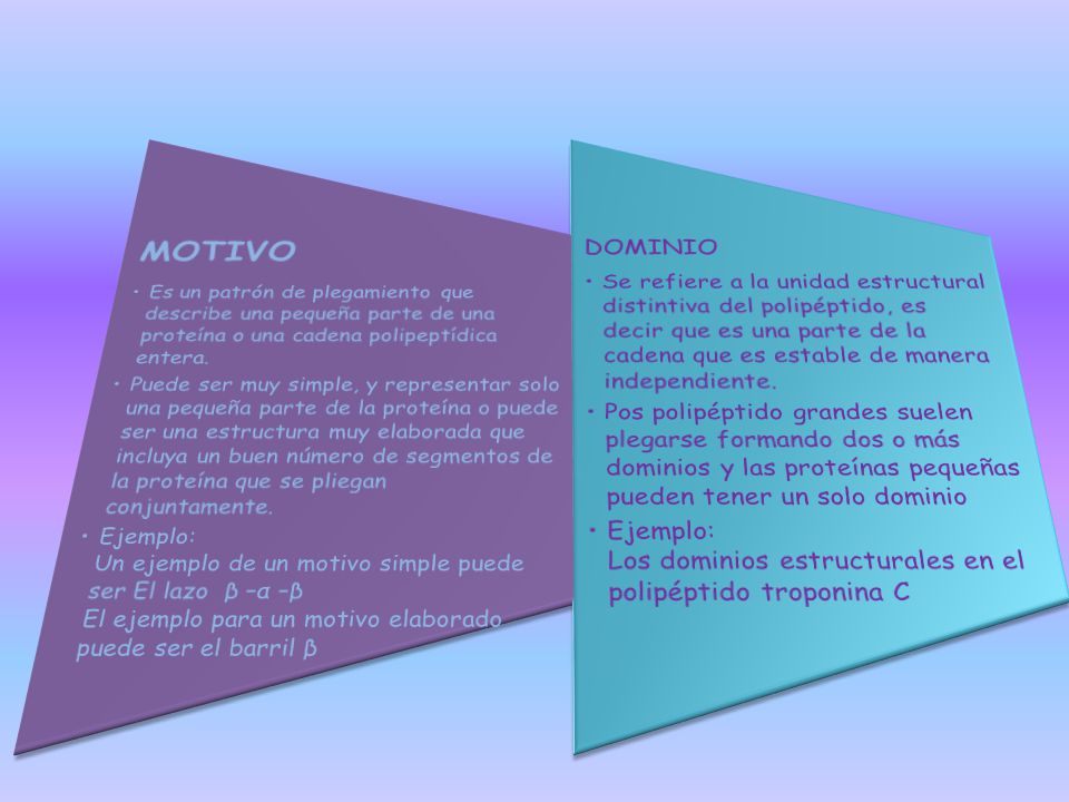 MOTIVO Es un patrón de plegamiento que describe una pequeña parte de una proteína o una cadena polipeptídica entera.