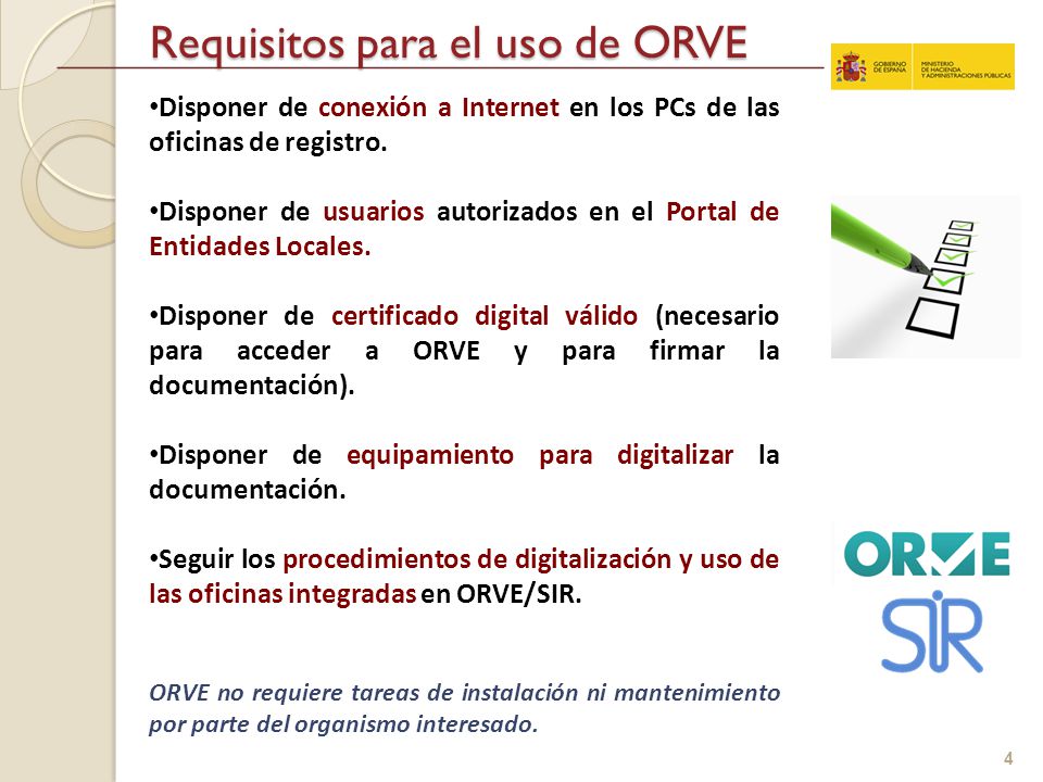 Requisitos para el uso de ORVE