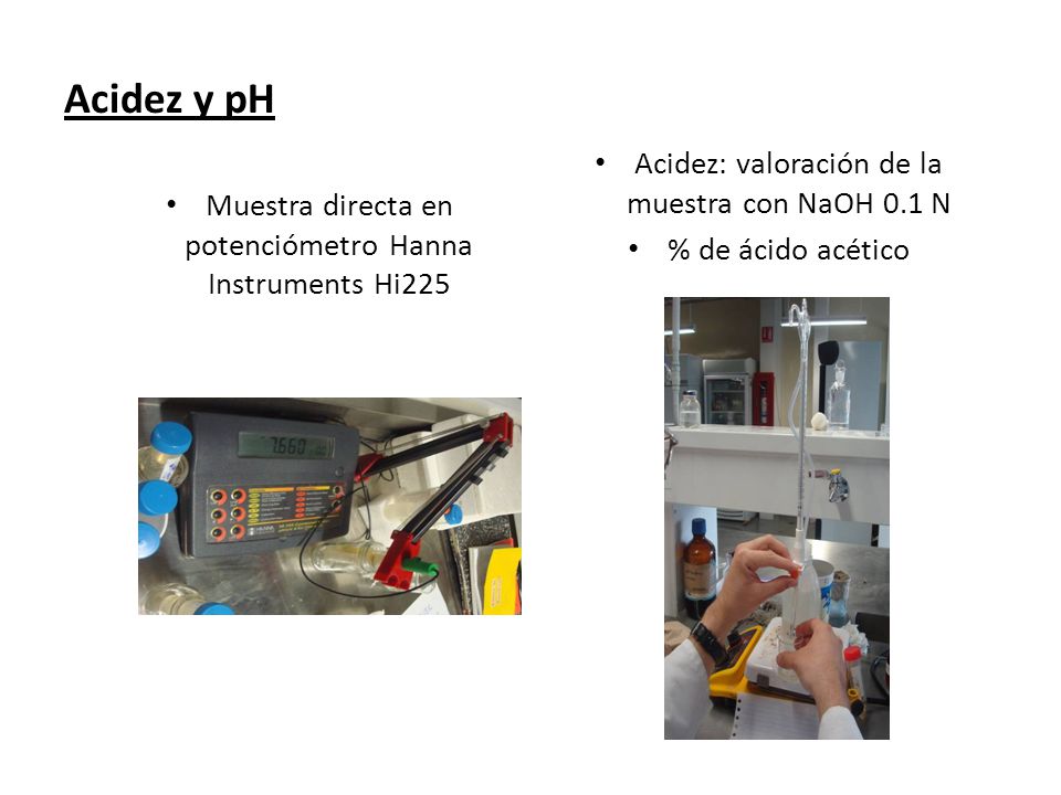 Acidez y pH Acidez: valoración de la muestra con NaOH 0.1 N