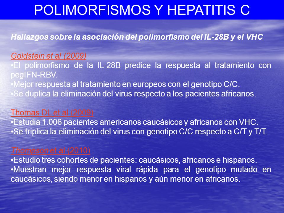 Hallazgos sobre la asociación del polimorfismo del IL-28B y el VHC