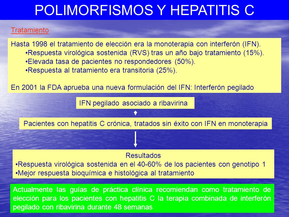 Tratamiento Hasta 1998 el tratamiento de elección era la monoterapia con interferón (IFN).
