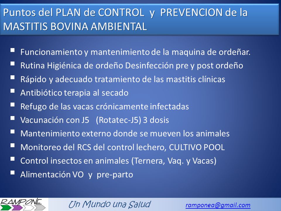 Puntos del PLAN de CONTROL y PREVENCION de la MASTITIS BOVINA AMBIENTAL